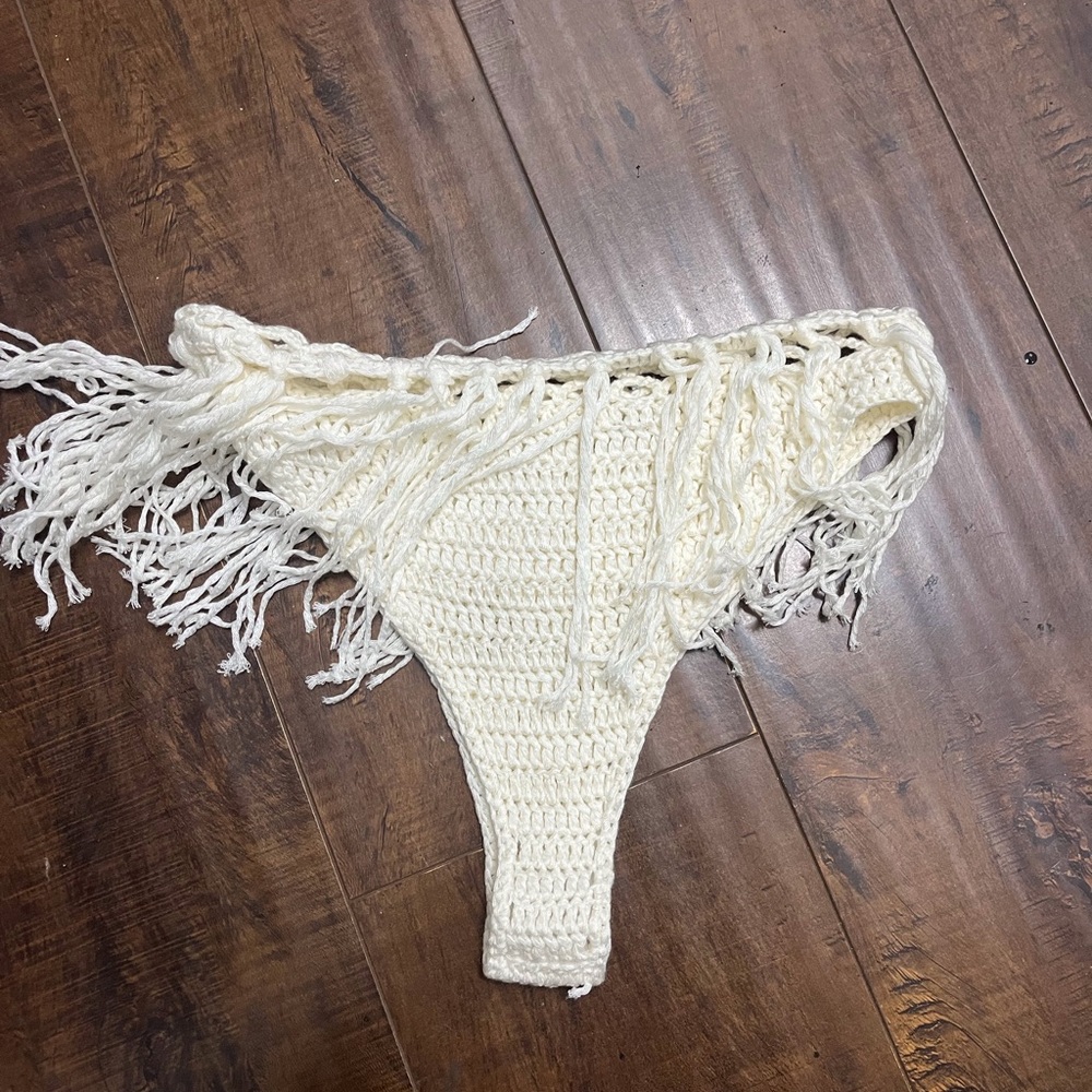 Knit boho bikini bottoms with fringe